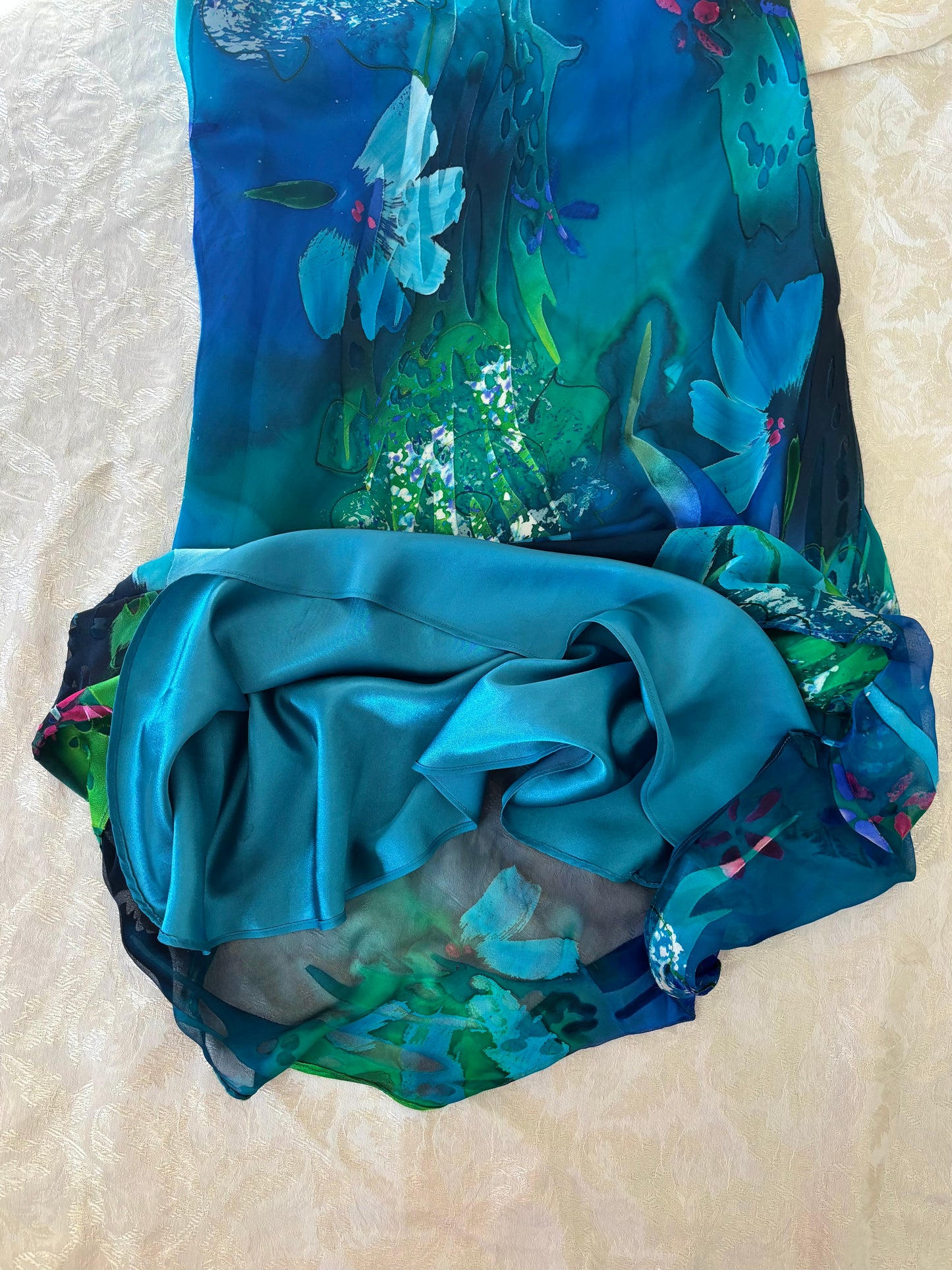 90s silk watercolor floral dress