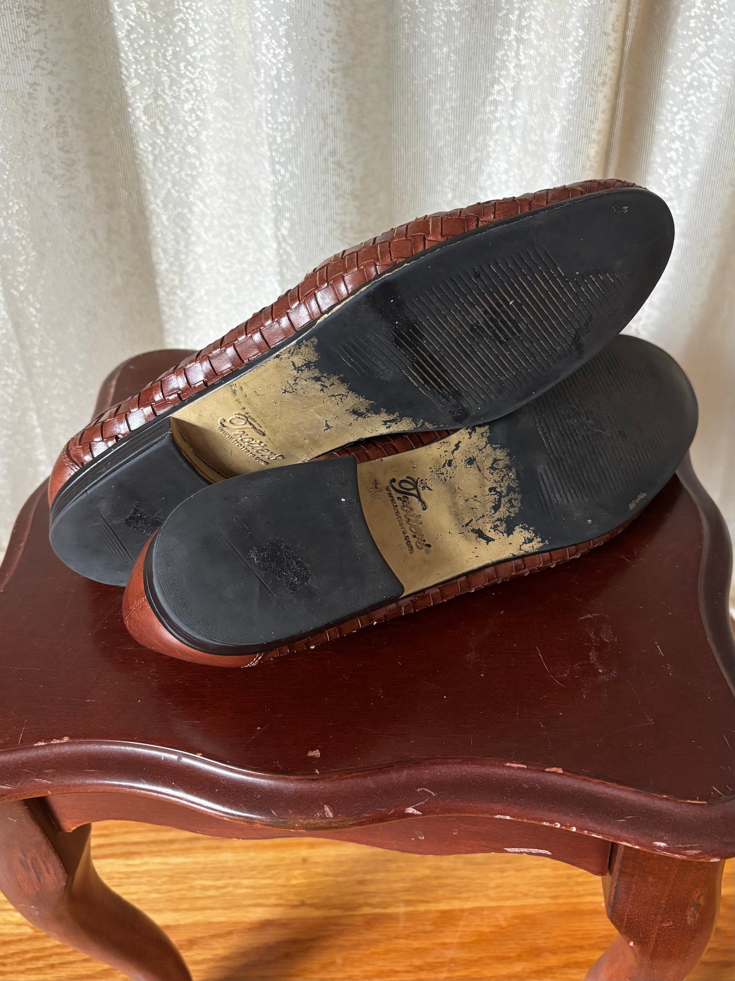 Brown woven leather loafers