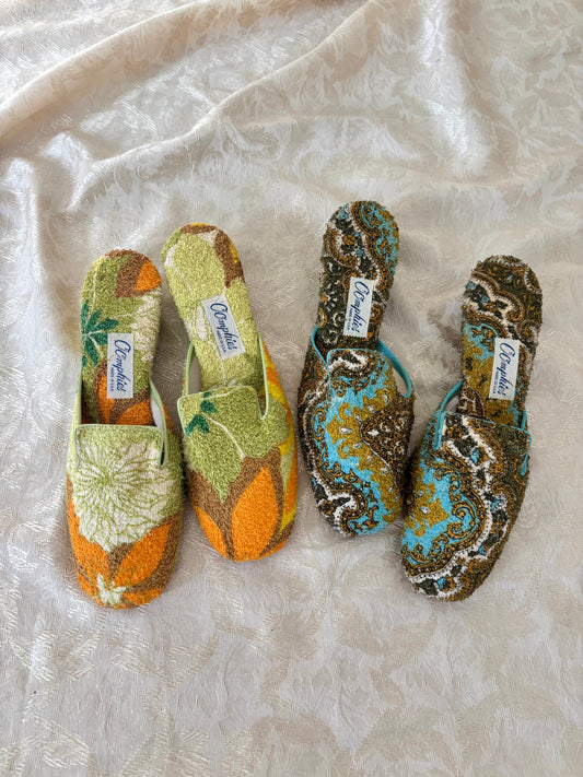 70s Oompies terrycloth paisley tapestry mules