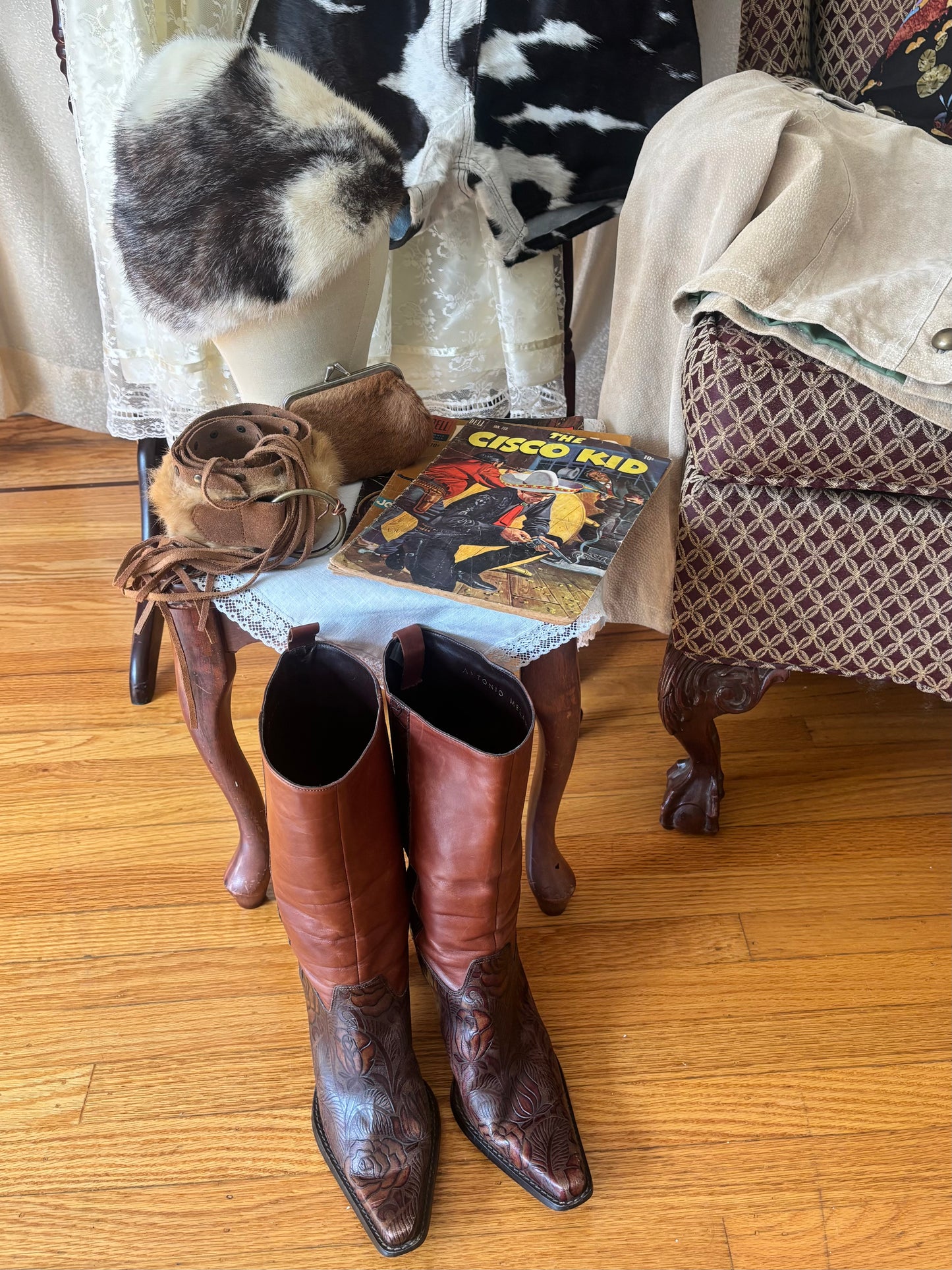 Tooled leather heeled boots