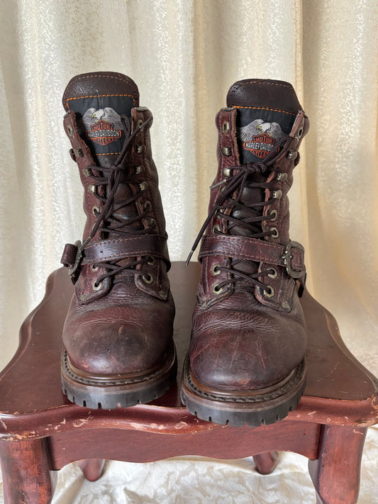 90s/00s Harley Davidson brown buckle combat boots