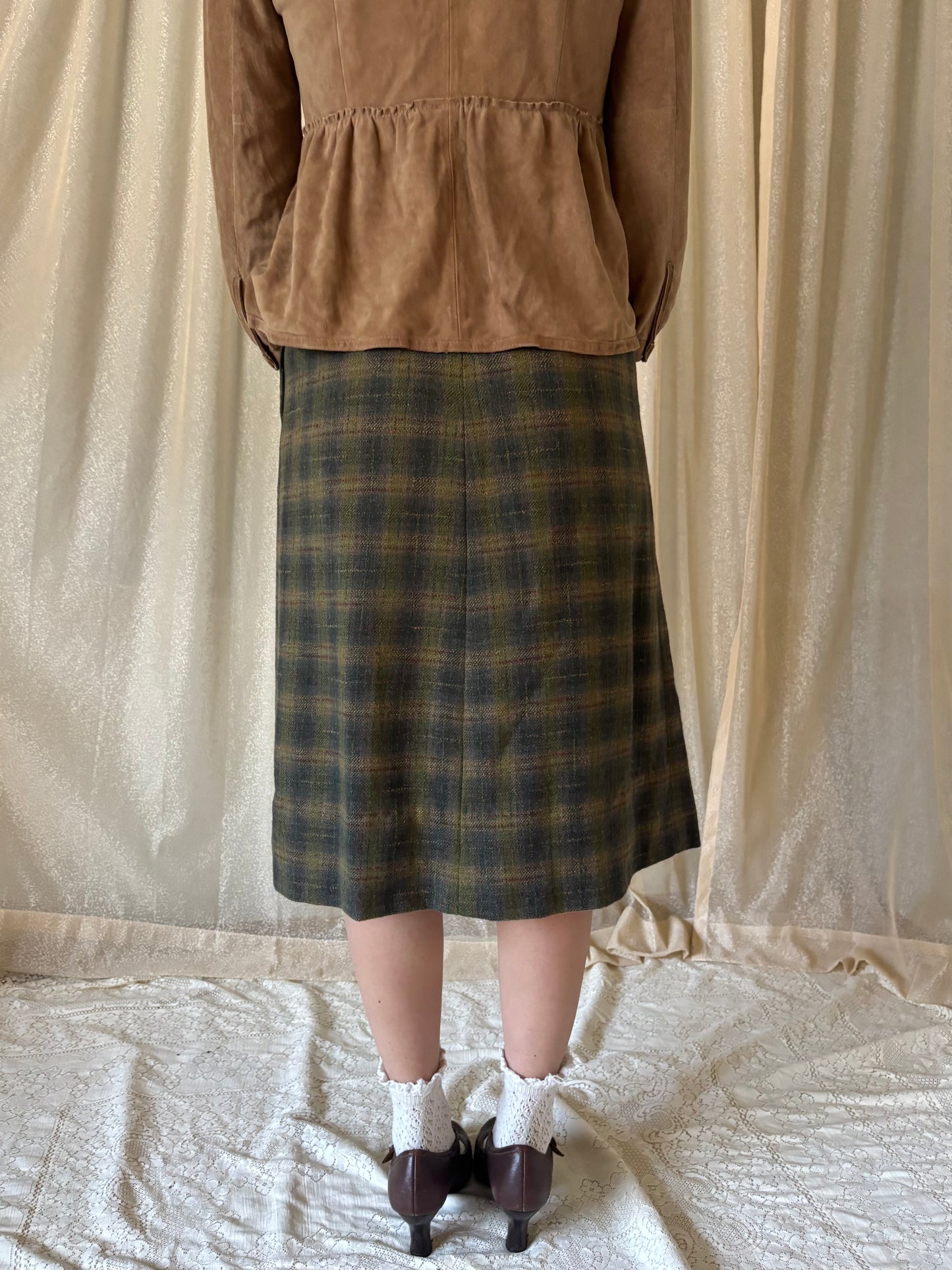 Vintage wool plaid midi skirt