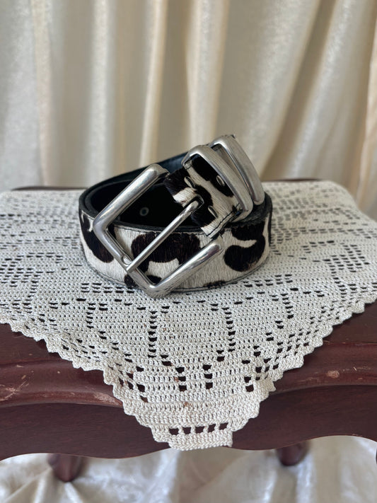 80s hair-on cowhide leather belt