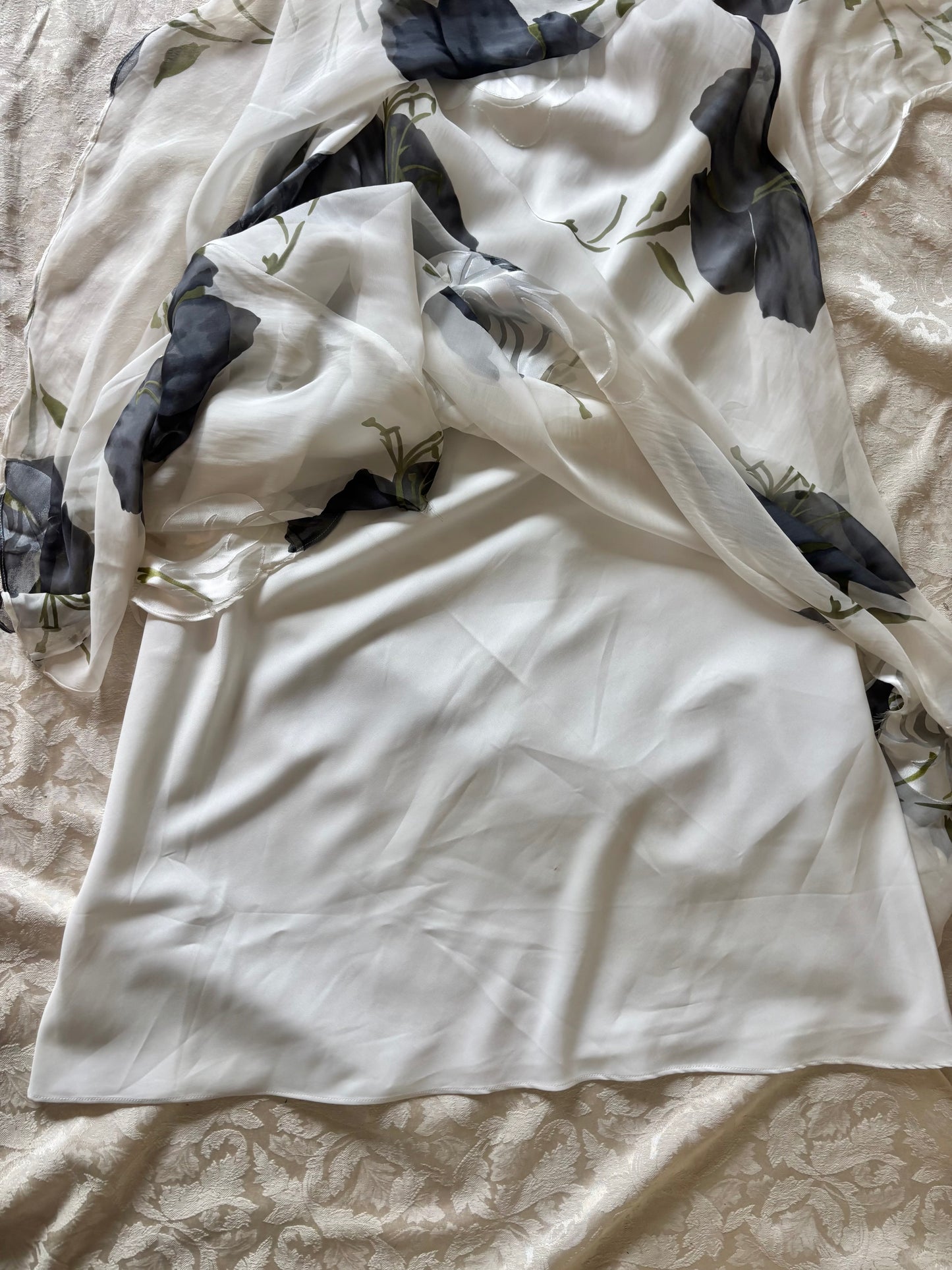 90s floral silk asymmetrical layered dress