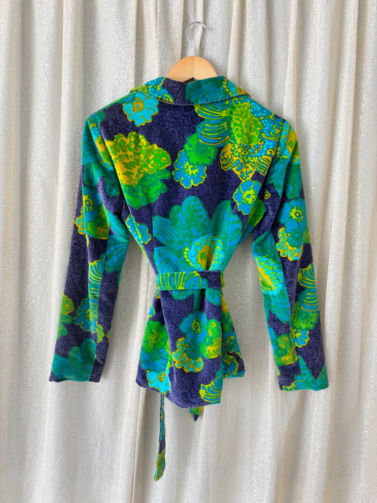 60s velvet floral belted blazer
