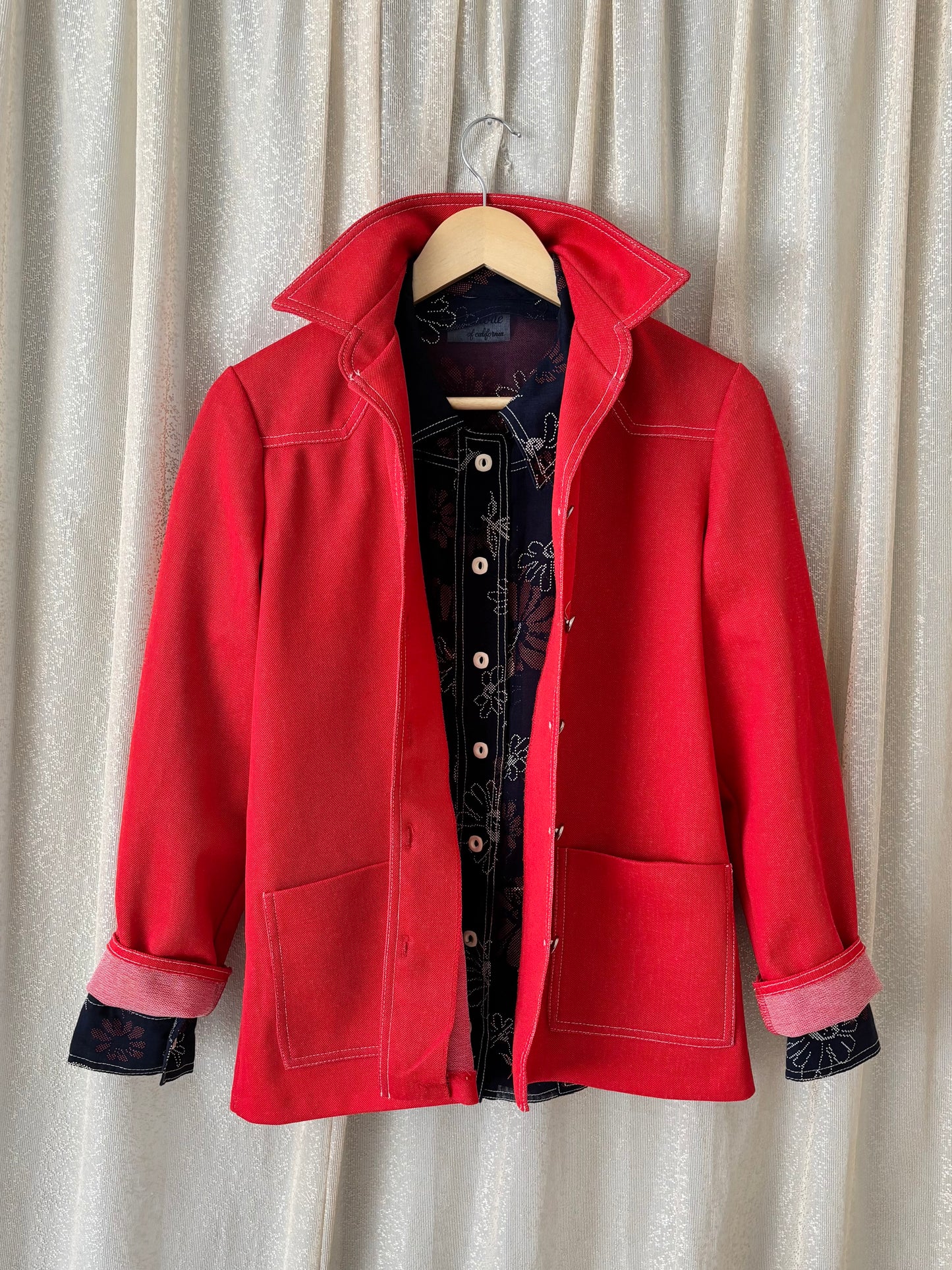 70s sheer cross-stitch floral button-down