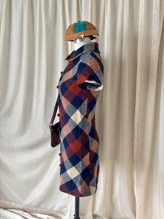 60s mod wool plaid collared dress