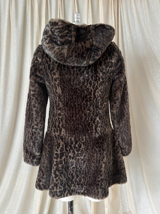 Free People faux fur leopard hooded coat