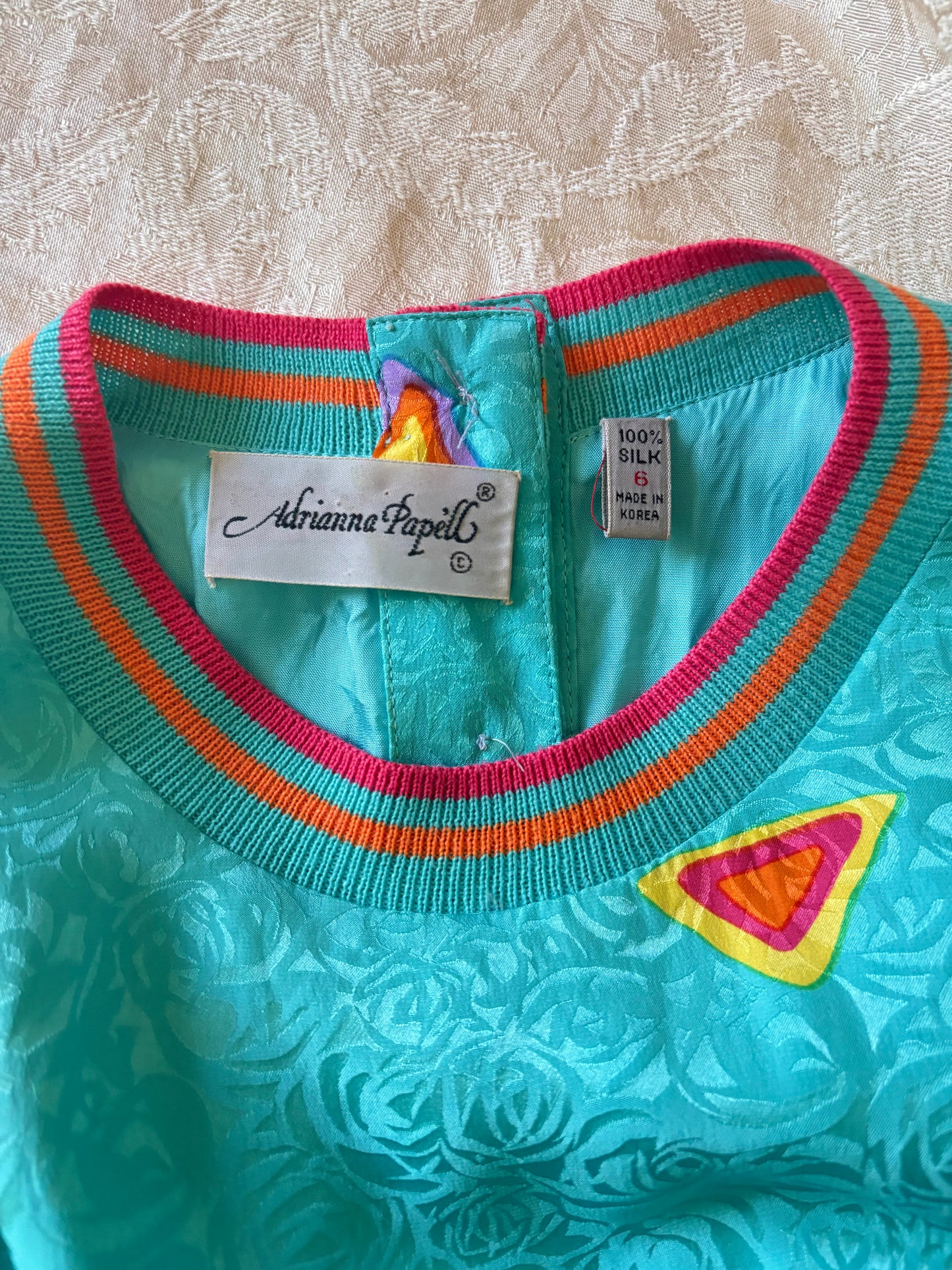 80s Adrianna Papell silk geometric striped dress