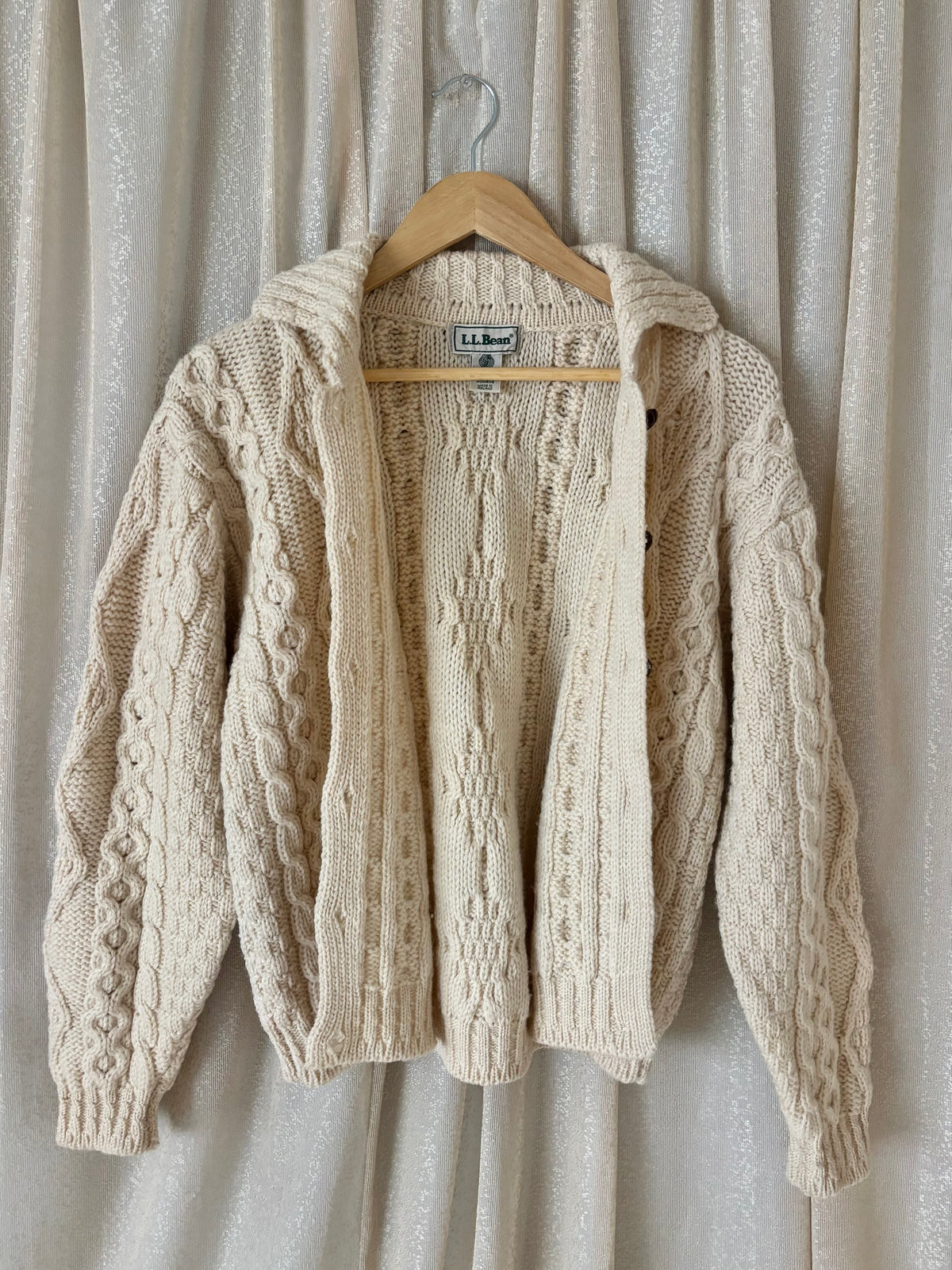 80s L.L.Bean Made in Ireland pure new wool cable knit cardigan