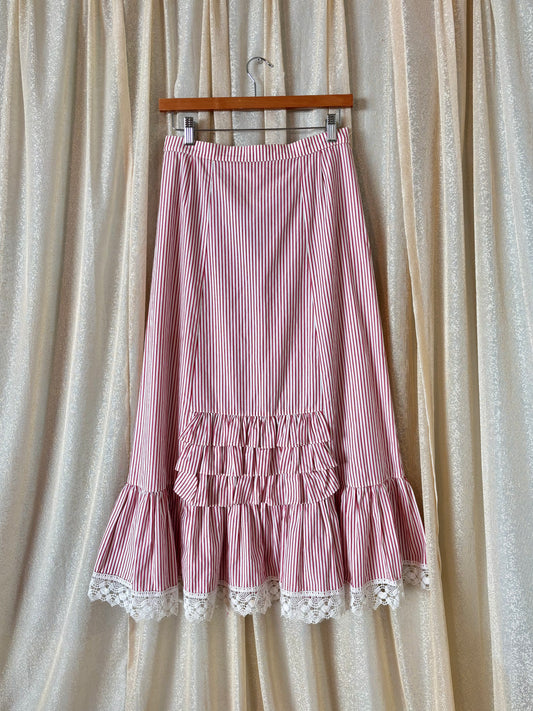 Vintage candy stripe ruffle maxi skirt