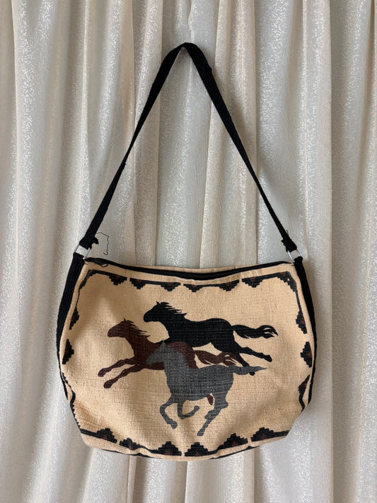 90s woven cotton Western horse tapestry bag