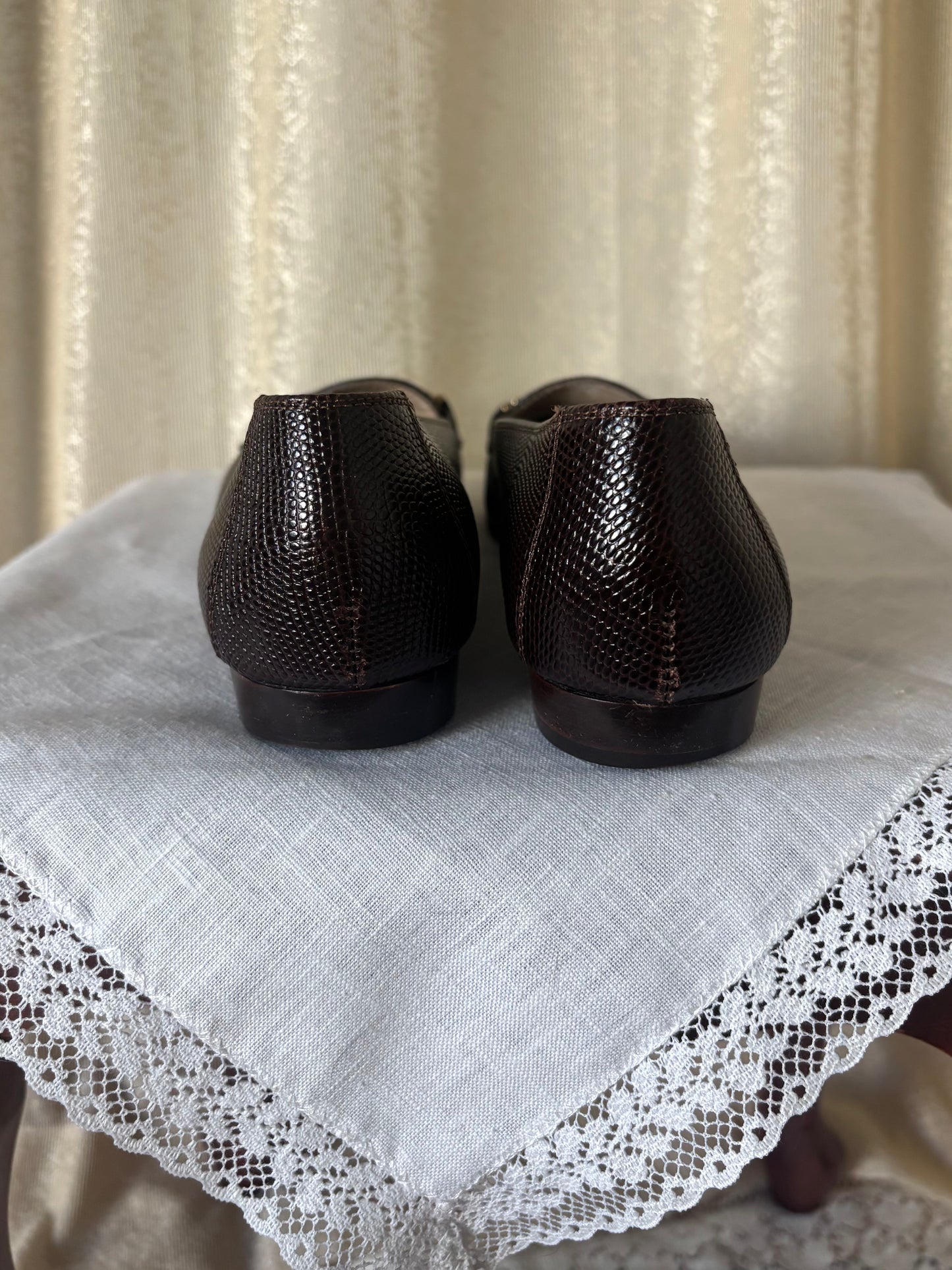 Vintage Ferragamo lizard embossed loafers