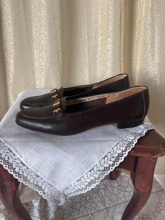 Vintage Ferragamo lizard embossed loafers