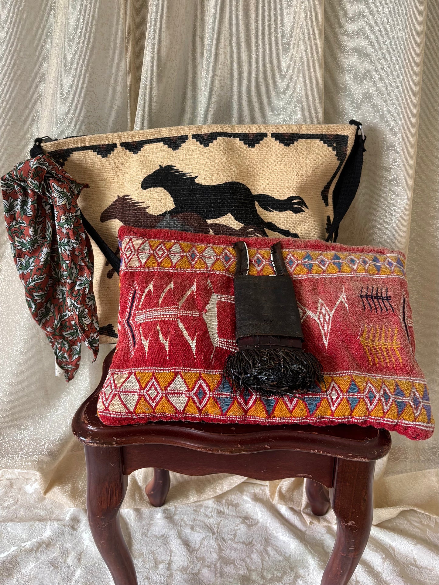 Vintage handmade wool Turkish kilim textile clutch
