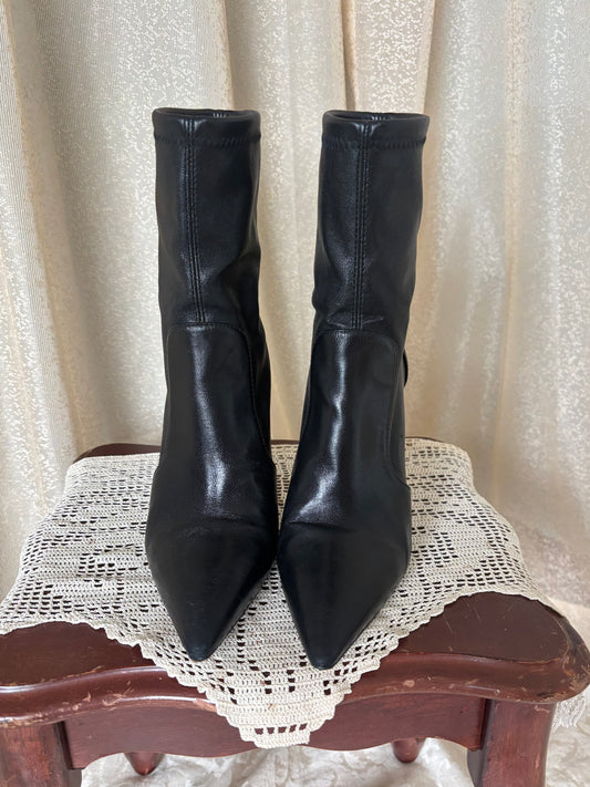 Stuart Weitzman black leather sock booties