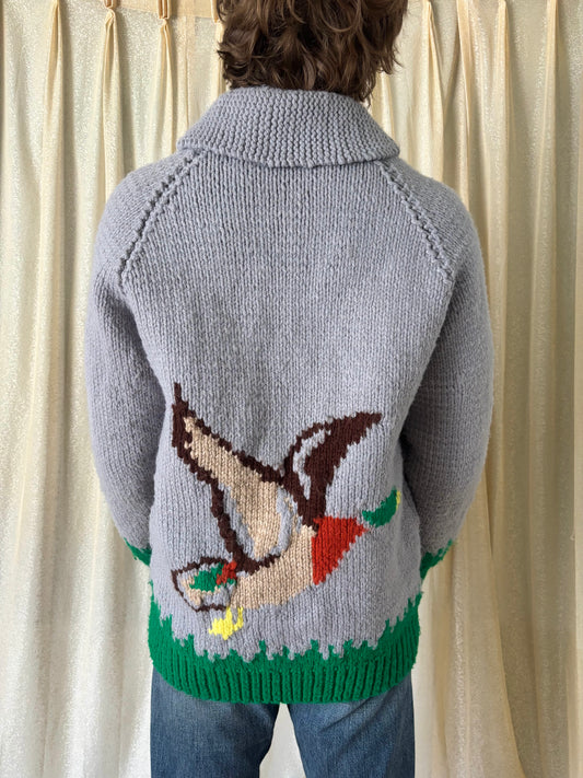 Vintage hand knit Cowichan-style duck sweater