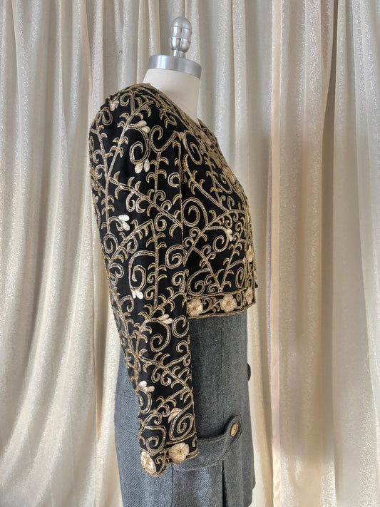 80s Laurence Kazar silk embroidered bolero