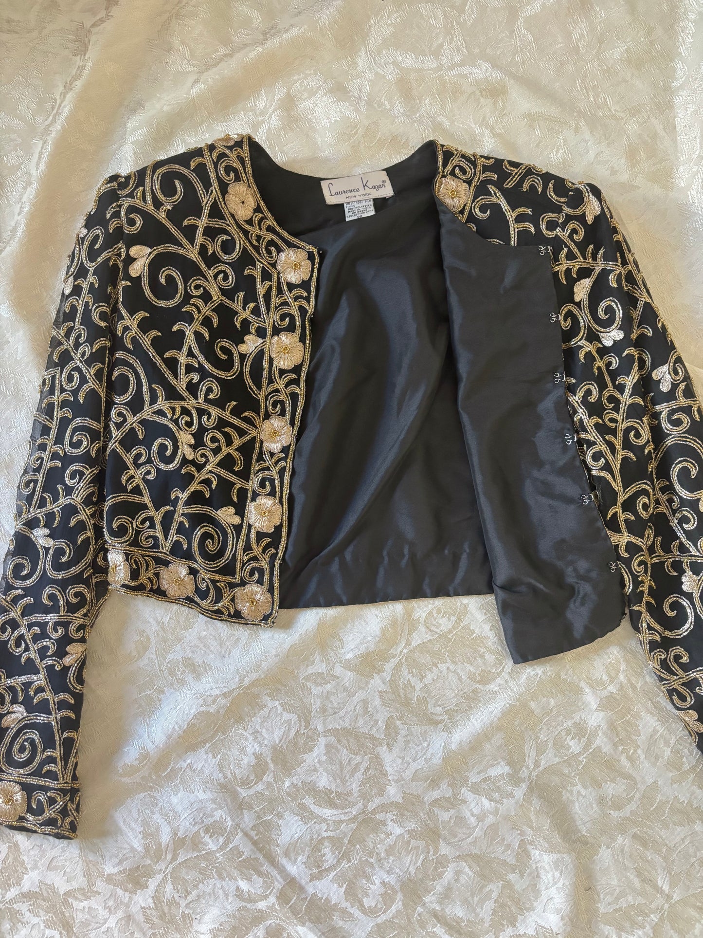 80s Laurence Kazar silk embroidered bolero