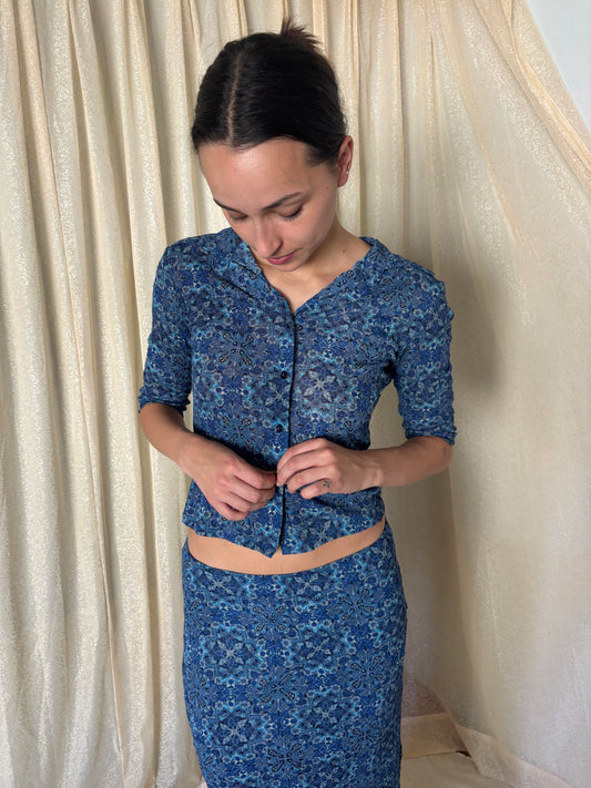 90s blue patterned 2pc set