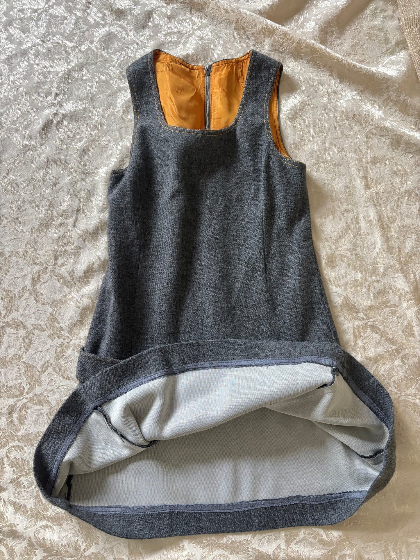 Vintage grey wool pleated mini dress