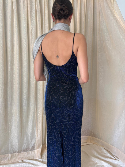 90s Jessica McClintock Gunne Sax blue shimmer maxi dress
