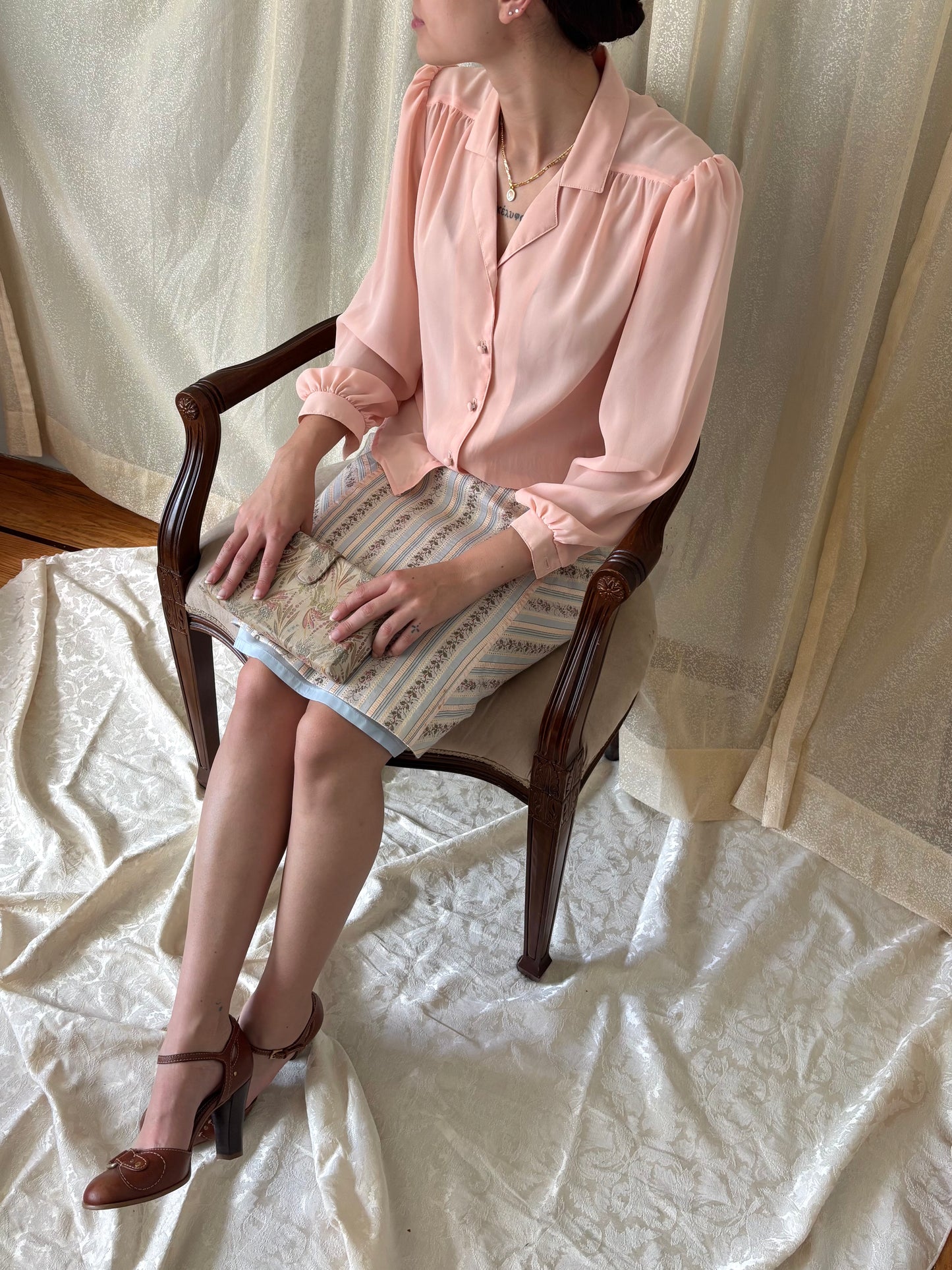 80s sheer pink blouse