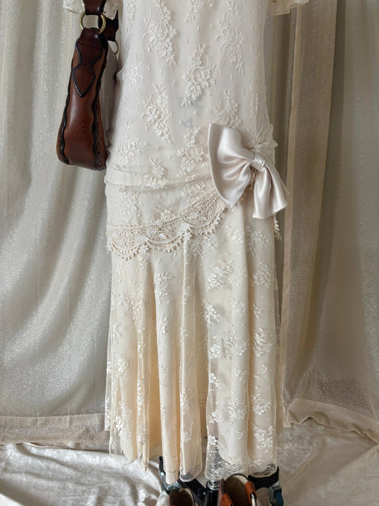 80s Barbara Chodos for Michael Marcella lace drop-waist dress