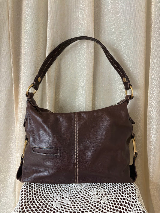 Slouchy dark brown leather shoulder bag