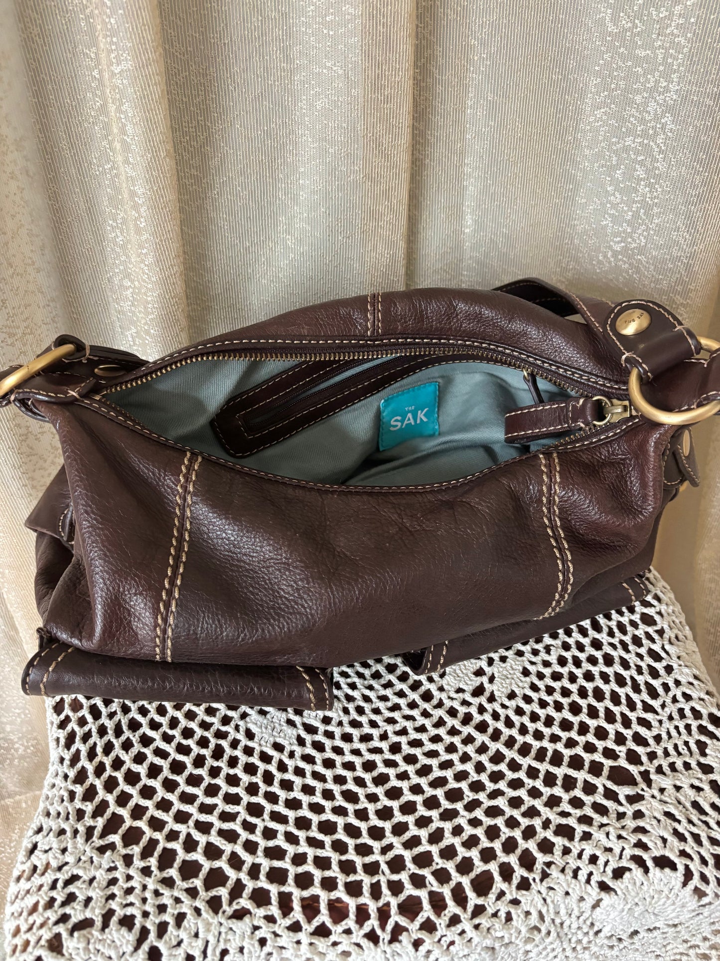Slouchy dark brown leather shoulder bag