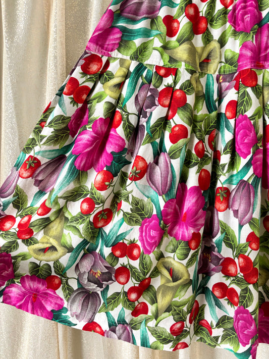 Vintage Malizia cotton drop waist tomato midi skirt