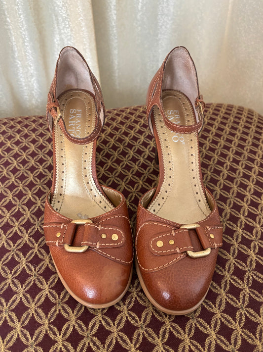 Franco Sarto brown buckle pumps