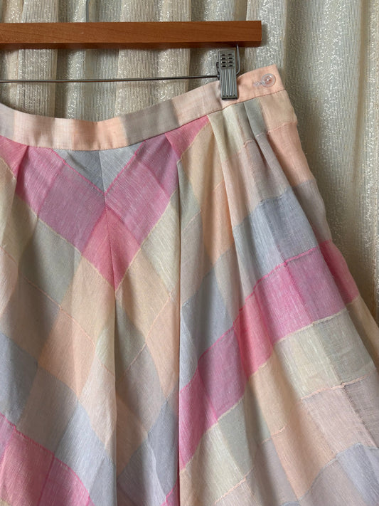 Vintage pastel checkered midi skirt