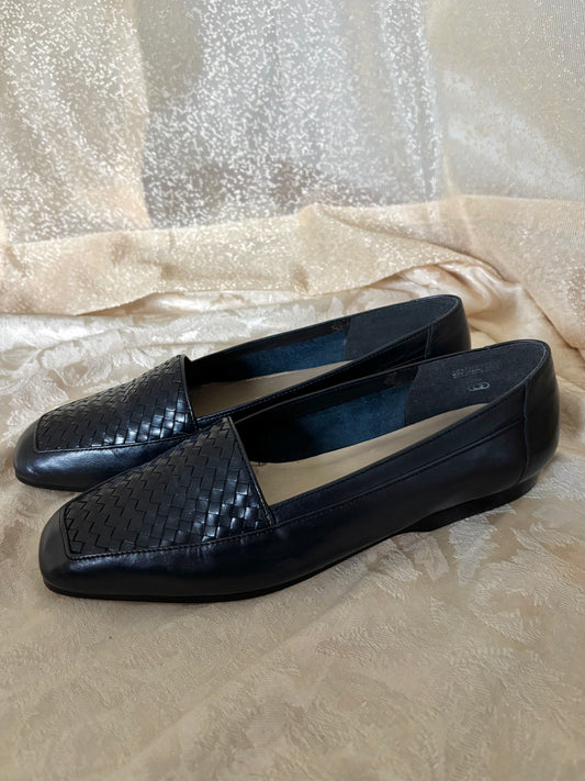 Navy woven leather loafers