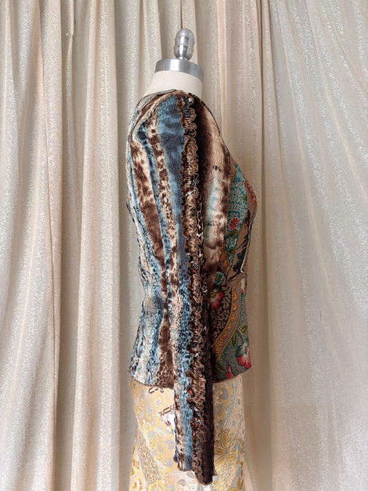 Alberto Makali floral leopard funky beaded top