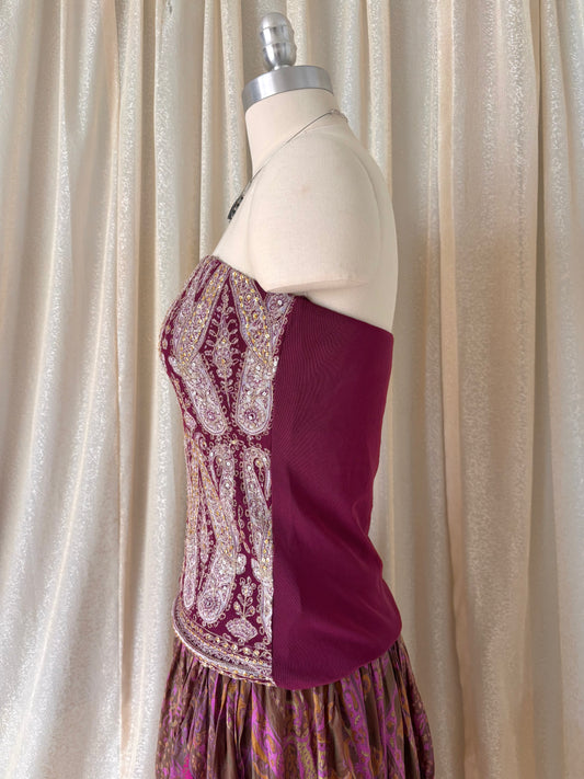 Sequin embroidered paisley strapless top