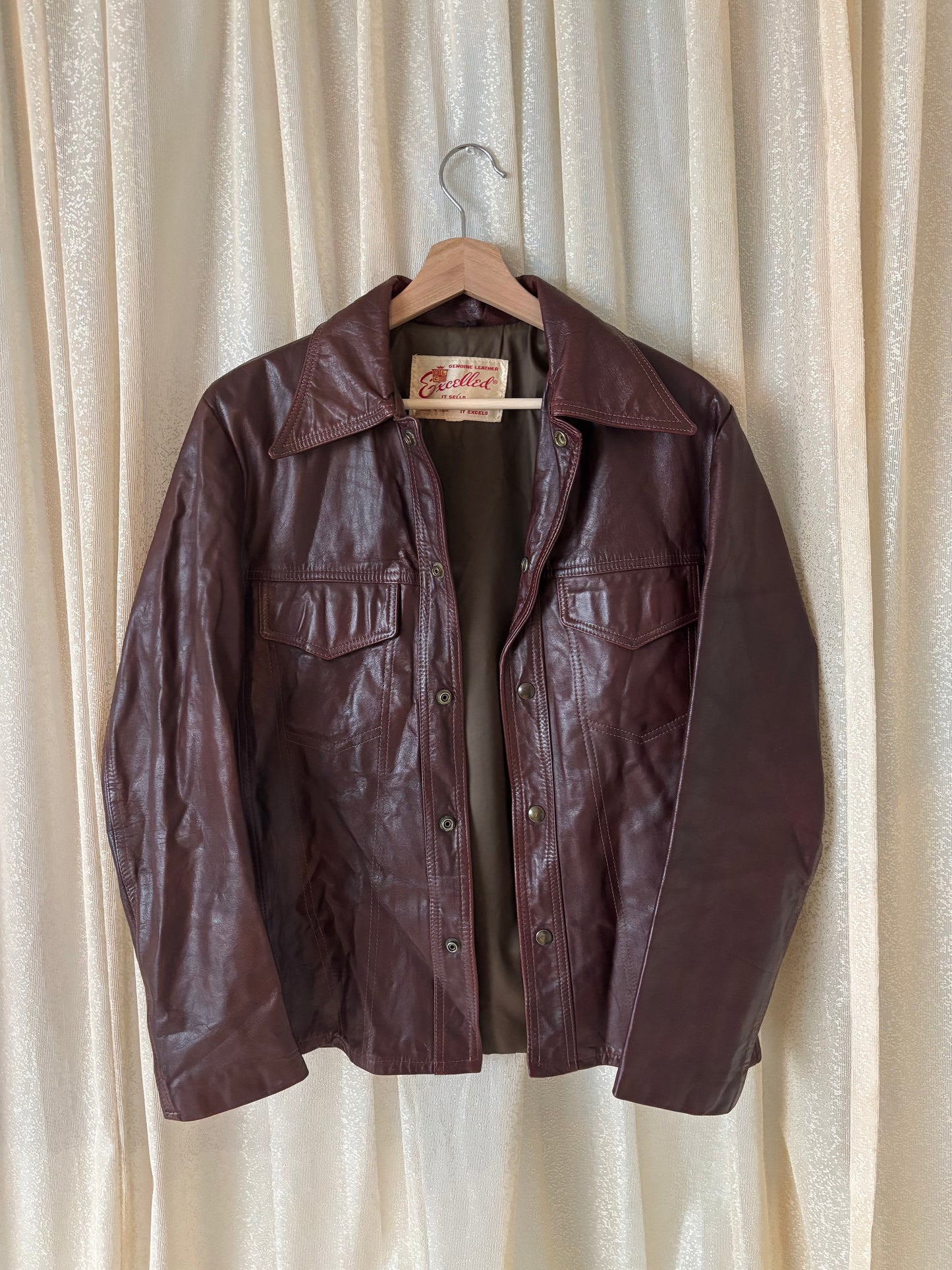 70s burnt red leather trucker jacket