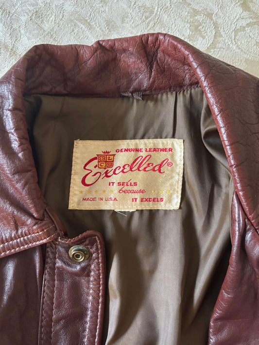 70s burnt red leather trucker jacket