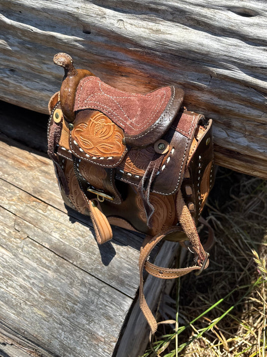 70s two-tone leather Western saddle crossbody
