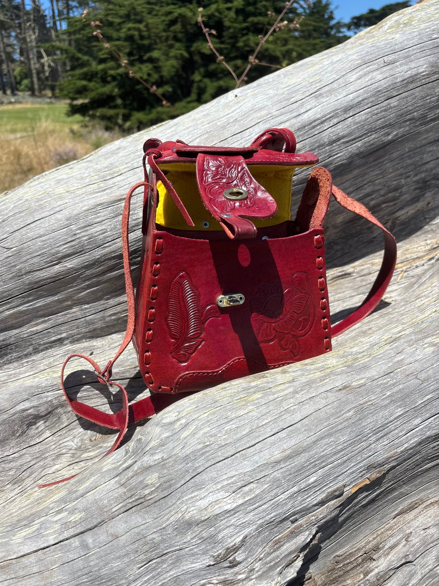 Vintage oxblood leather Western saddle crossbody