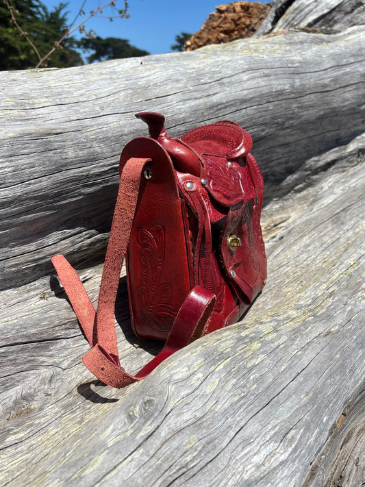 Vintage oxblood leather Western saddle crossbody