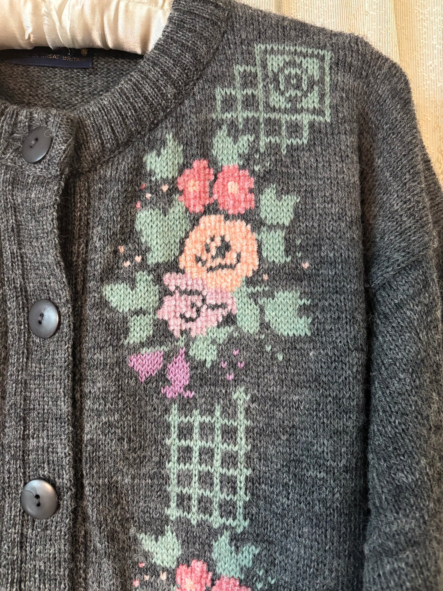 80s wool embroidered cardigan