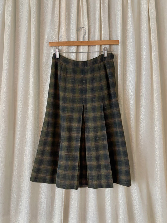 Vintage wool plaid midi skirt