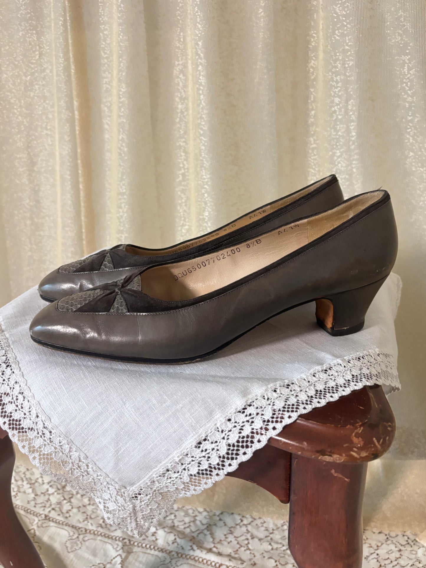 Vintage Ferragamo snakeskin suede heels