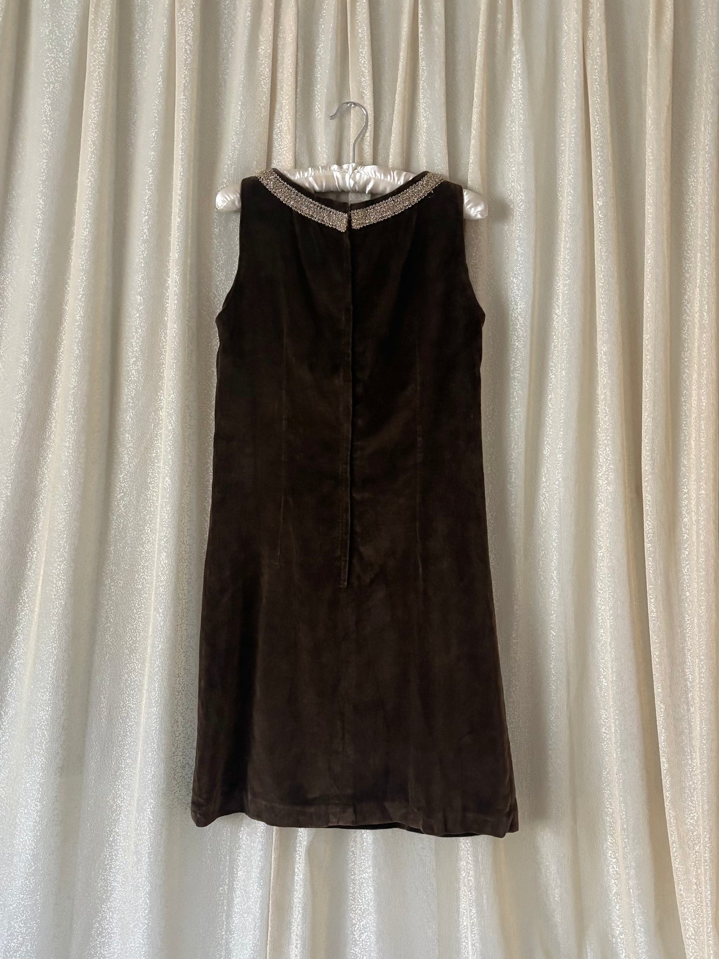 60s brown velvet shift dress