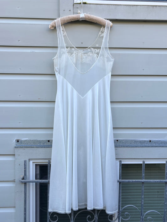 White embroidered lace slip dress