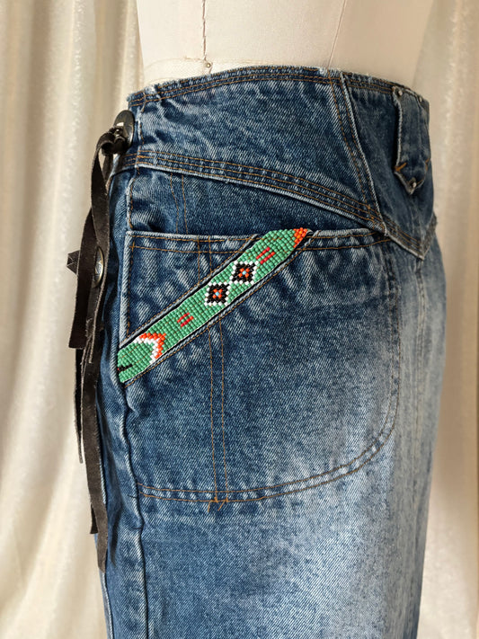 80s/90s No! Jeans novelty acid-wash denim mini skirt