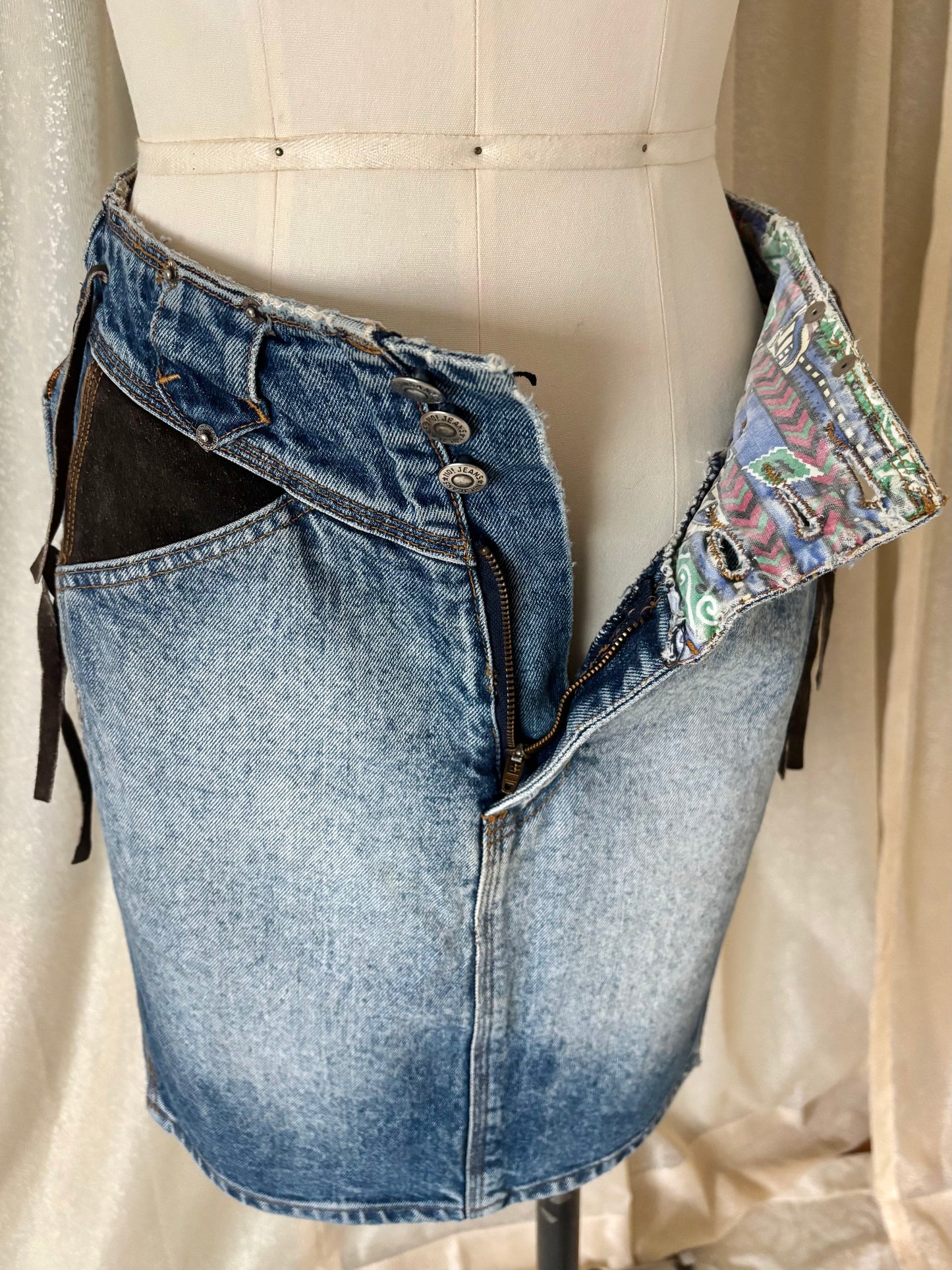 80s/90s No! Jeans novelty acid-wash denim mini skirt