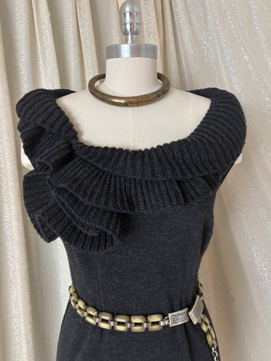Valentino wool knit ruffle collar dress
