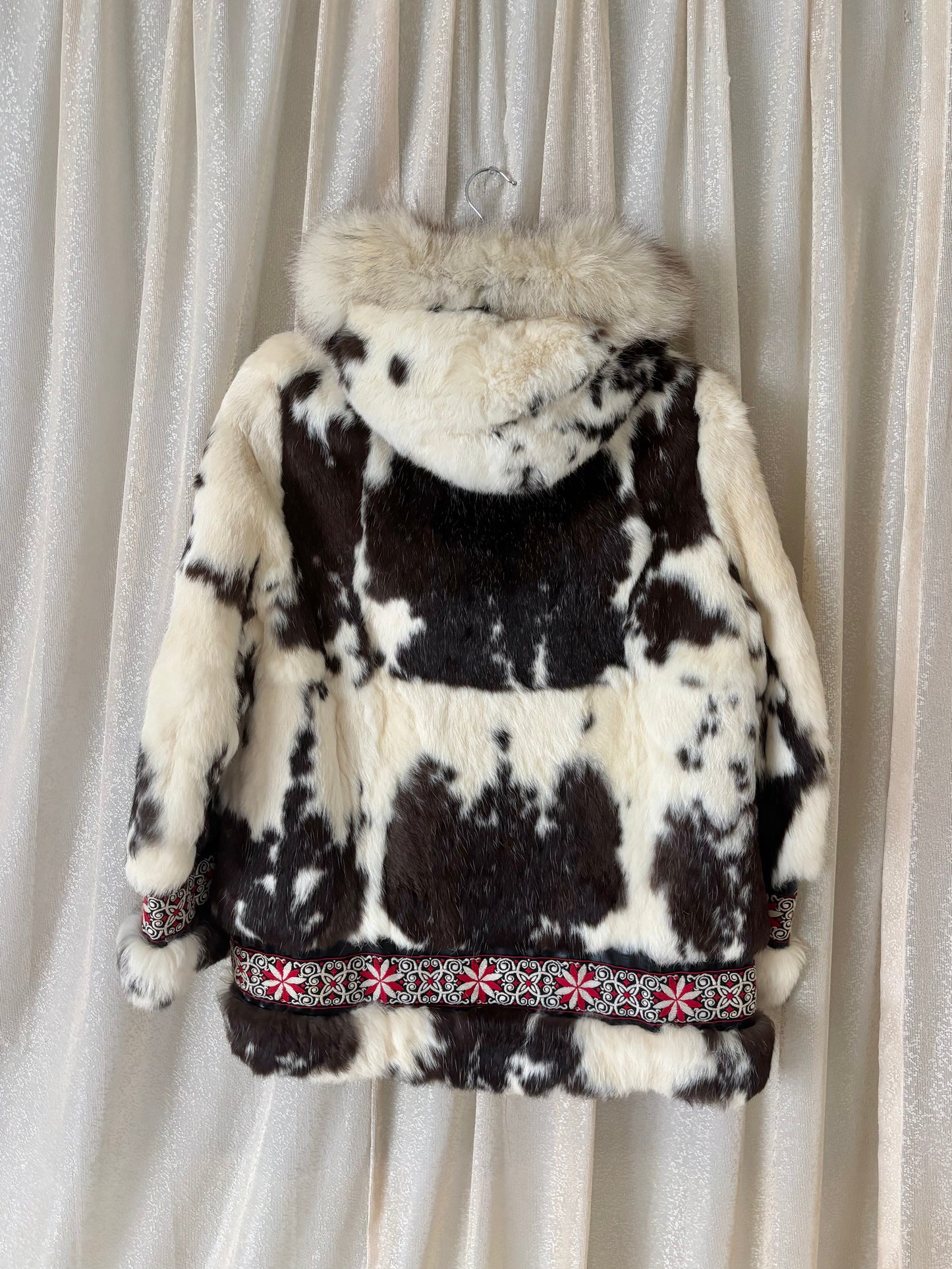 50s/60s spotted rabbit and fox fur hooded parka